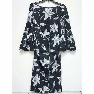 Soon Women's Dark Green Floral Midi Maternity Dress W/Bell Sleeves Size M